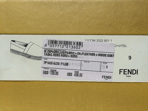 Fendi FF Loro Men's Fabric/Leather Espadrille 10 US (Fendi 9) IT 7P1409 NIB $730