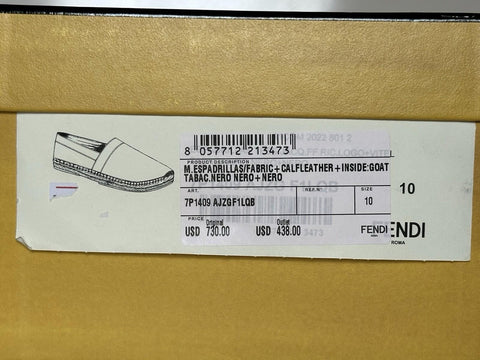 Fendi FF Loro Men's Fabric/Leather Espadrille 11 US (Fendi 10) 7P1409 NIB $730