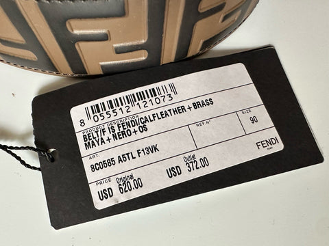 Fendi FF Brown Leather Gold Buckle Reversible Belt 90/36 Italy 8C0585 NWT $620