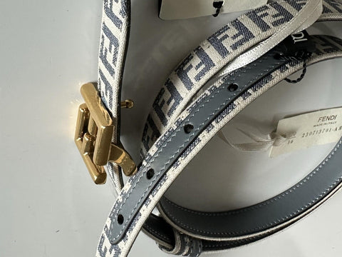Fendi FF Gold Buckle Reversible Slim Gray Belt 85/34 Italy 8C0719 NWT $550