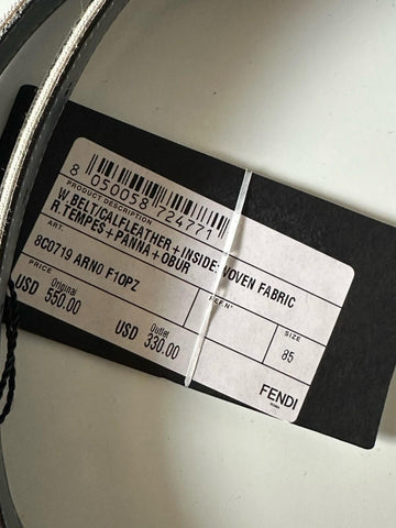 Fendi FF Gold Buckle Reversible Slim Gray Belt 85/34 Italy 8C0719 NWT $550