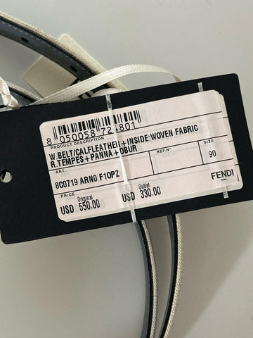 Fendi FF Gold Buckle Reversible Slim Gray Belt 90/36 Italy 8C0719 NWT $550