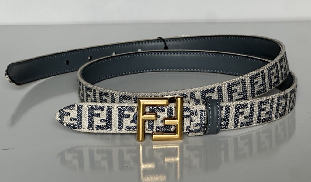 Fendi FF Gold Buckle Reversible Slim Gray Belt 95/38 Italy 8C0719 NWT $550
