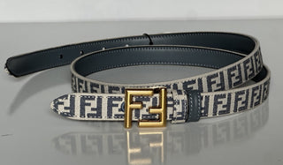 Fendi FF Gold Buckle Reversible Slim Gray Belt 95/38 Italy 8C0719 NWT $550