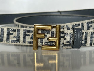 Fendi FF Gold Buckle Reversible Slim Gray Belt 95/38 Italy 8C0719 NWT $550
