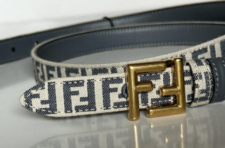 Fendi FF Gold Buckle Reversible Slim Gray Belt 95/38 Italy 8C0719 NWT $550