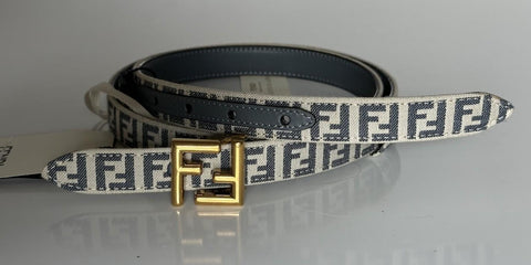 Fendi FF Gold Buckle Reversible Slim Gray Belt 95/38 Italy 8C0719 NWT $550