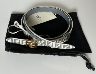 Fendi FF Gold Buckle Reversible Slim Gray Belt 95/38 Italy 8C0719 NWT $550