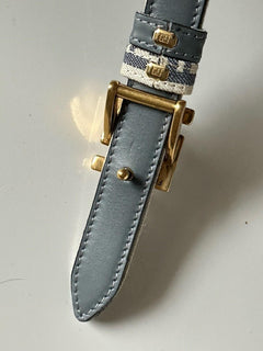 Fendi FF Gold Buckle Reversible Slim Gray Belt 95/38 Italy 8C0719 NWT $550