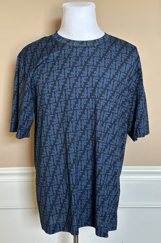 Fendi FF Logo Print Blue Cotton Jersey T-Shirt XL FY0936 IT NWT $890