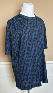 Fendi FF Logo Print Blue Cotton Jersey T-Shirt XL FY0936 IT NWT $890