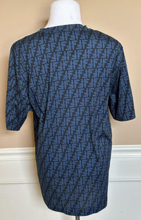 Fendi FF Logo Print Blue Cotton Jersey T-Shirt XL FY0936 IT NWT $890