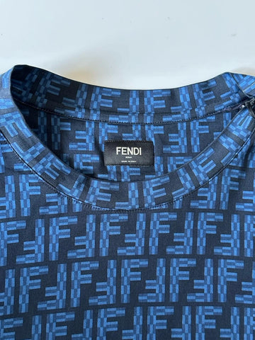 Fendi FF Logo Print Blue Cotton Jersey T-Shirt XL FY0936 IT NWT $890
