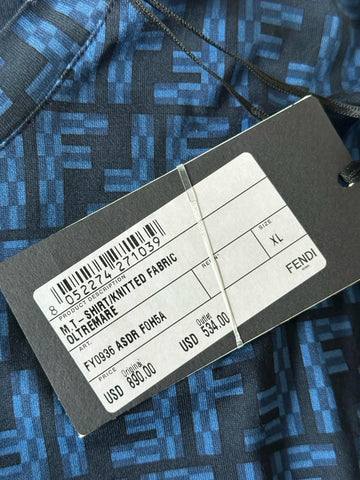 Fendi FF Logo Print Blue Cotton Jersey T-Shirt XL FY0936 IT NWT $890