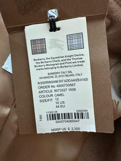 Burberry Sherringham Women's Wool/Cashmere Camel Jacket 10 US 8073327 NWT $2350