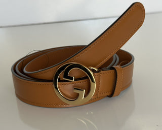 Gucci Interlocking Gold G Buckle Leather Belt Blondie Cognac 115/46 690557 NWT