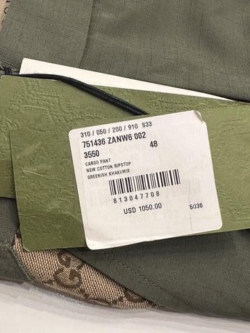 Gucci Men's Green Khaki Cargo Pants  32 US (48 Euro) Italy 751436 NWT $2100