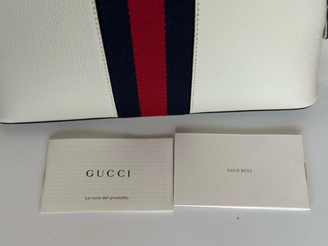 Gucci Ophidia Leather GG Web White Small Shoulder Bag Made in Italy 719881 NWOT