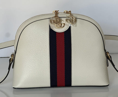 Gucci Ophidia Leather GG Web White Small Shoulder Bag Made in Italy 719881 NWOT