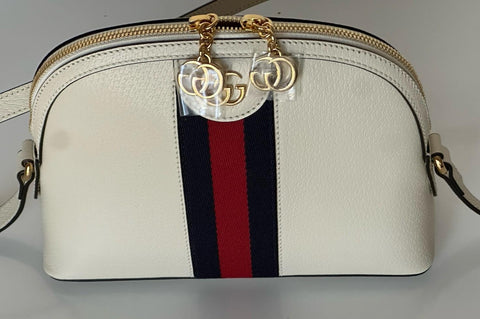 Gucci Ophidia Leather GG Web White Small Shoulder Bag Made in Italy 719881 NWOT