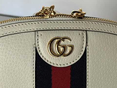 Gucci Ophidia Leather GG Web White Small Shoulder Bag Made in Italy 719881 NWOT