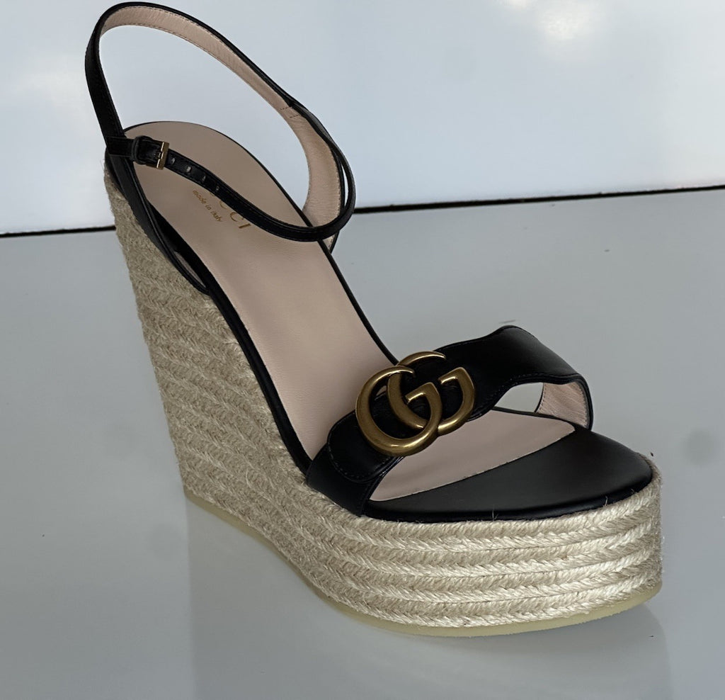 Gucci Women's Leather GG Wedge Black Sandals 11.5 US (41.5 Euro) IT 646386 NIB