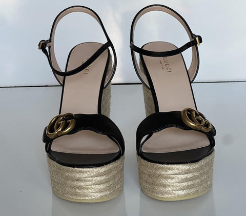 Gucci Women's Leather GG Wedge Black Sandals 11.5 US (41.5 Euro) IT 646386 NIB