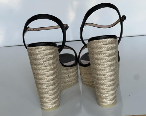 Gucci Women's Leather GG Wedge Black Sandals 11.5 US (41.5 Euro) IT 646386 NIB