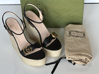 Gucci Women's Leather GG Wedge Black Sandals 11.5 US (41.5 Euro) IT 646386 NIB