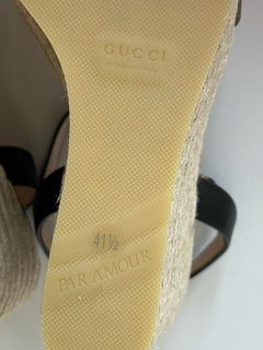Gucci Women's Leather GG Wedge Black Sandals 11.5 US (41.5 Euro) IT 646386 NIB