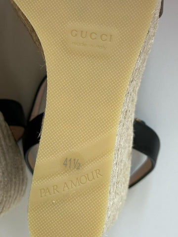 Gucci Women's Leather GG Wedge Black Sandals 11.5 US (41.5 Euro) IT 646386 NIB