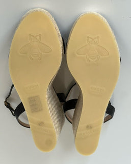 Gucci Women's Leather GG Wedge Black Sandals 11.5 US (41.5 Euro) IT 646386 NIB