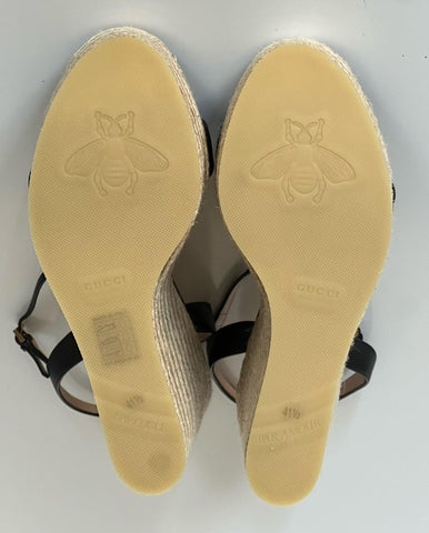Gucci Women's Leather GG Wedge Black Sandals 11.5 US (41.5 Euro) IT 646386 NIB