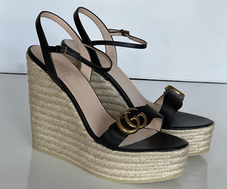 Gucci Women's Leather GG Wedge Black Sandals 11.5 US (41.5 Euro) IT 646386 NIB