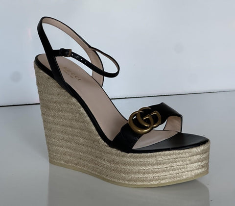 Gucci Women's Leather GG Wedge Black Sandals 11.5 US (41.5 Euro) IT 646386 NIB