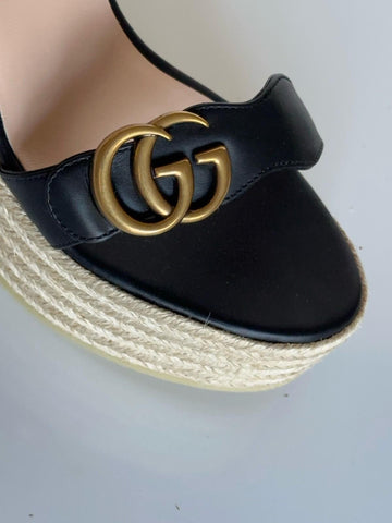 Gucci Women's Leather GG Wedge Black Sandals 11.5 US (41.5 Euro) IT 646386 NIB