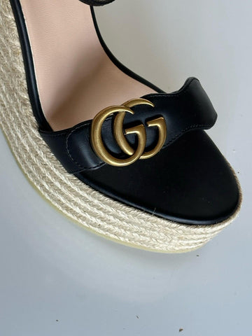 Gucci Women's Leather GG Wedge Black Sandals 11.5 US (41.5 Euro) IT 646386 NIB