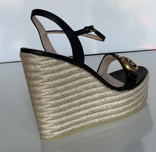 Gucci Women's Leather GG Wedge Black Sandals 11.5 US (41.5 Euro) IT 646386 NIB