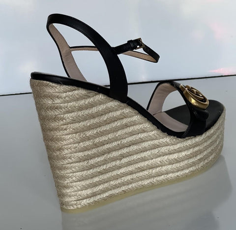 Gucci Women's Leather GG Wedge Black Sandals 11.5 US (41.5 Euro) IT 646386 NIB