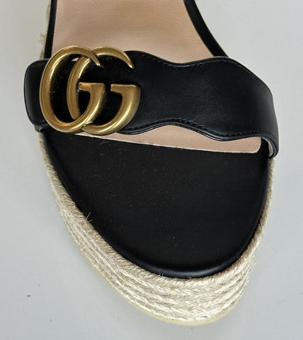 Gucci Women's Leather GG Wedge Black Sandals 11.5 US (41.5 Euro) IT 646386 NIB