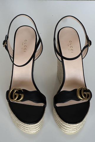 Gucci Women's Leather GG Wedge Black Sandals 11.5 US (41.5 Euro) IT 646386 NIB