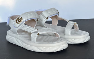 Gucci GG Quilted Open Toe Women’s White Leather Sandals 10 US (40 Eu) 776936 NIB