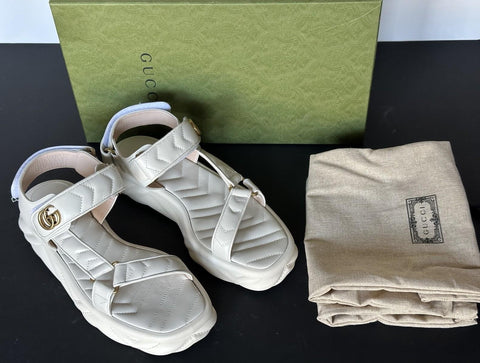 Gucci GG Quilted Open Toe Women’s White Leather Sandals 10 US (40 Eu) 776936 NIB
