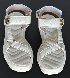 Gucci GG Quilted Open Toe Women’s White Leather Sandals 10 US (40 Eu) 776936 NIB