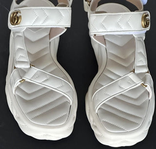 Gucci GG Quilted Open Toe Women’s White Leather Sandals 10 US (40 Eu) 776936 NIB