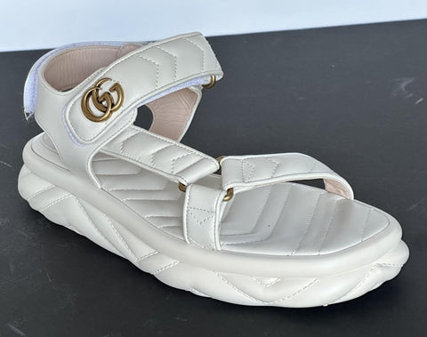 Gucci GG Quilted Open Toe Women’s White Leather Sandals 10 US (40 Eu) 776936 NIB