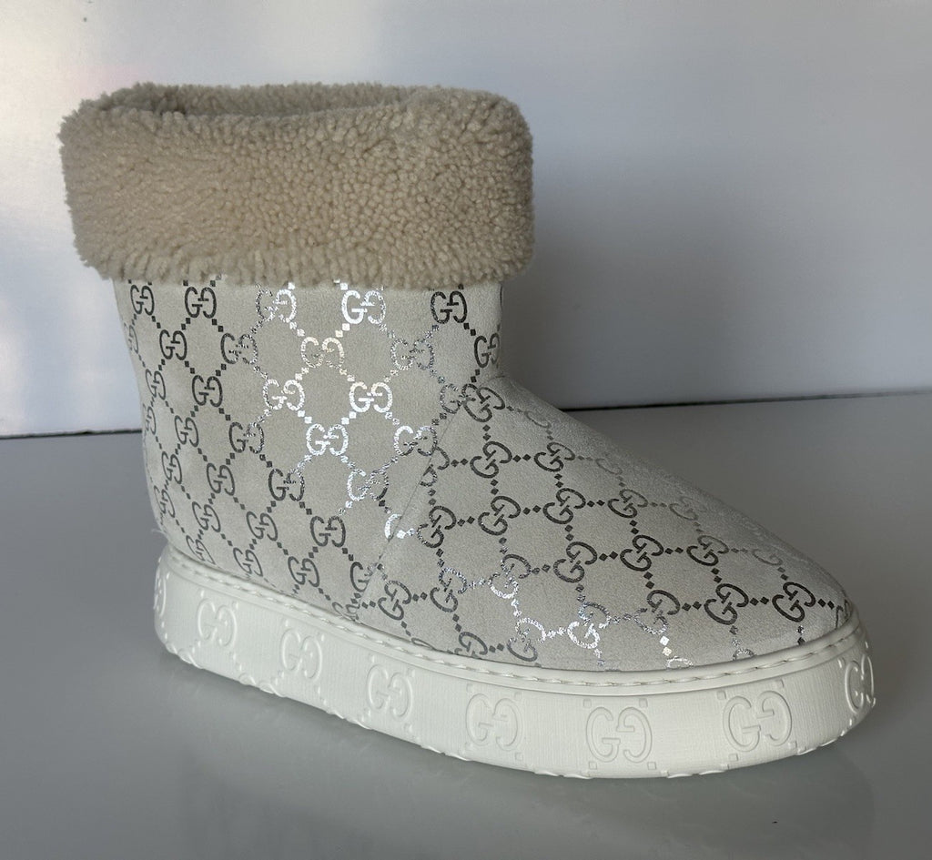 Gucci GG Shearling Silver Suede Prestige Fur Boots 9 US (39 Euro) 812045 IT NIB