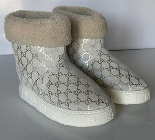 Gucci GG Shearling Silver Suede Prestige Fur Boots 9 US (39 Euro) 812045 IT NIB