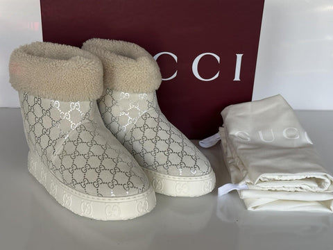 Gucci GG Shearling Silver Suede Prestige Fur Boots 9 US (39 Euro) 812045 IT NIB