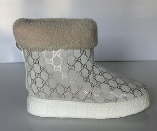 Gucci GG Shearling Silver Suede Prestige Fur Boots 9 US (39 Euro) 812045 IT NIB